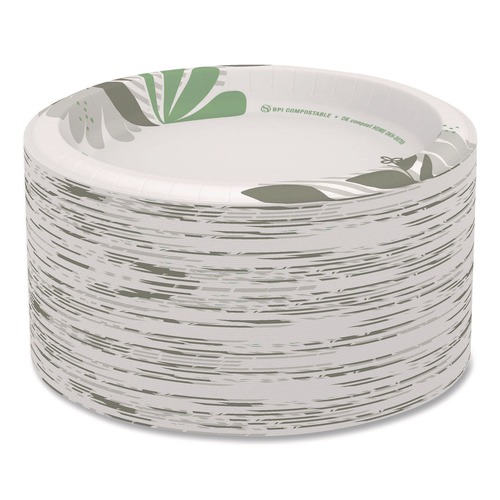Bowls and Plates | Dixie UX9PATH Pathways Soak-Proof Shield 8.5 in. Paper Plates - Green/Burgundy (125/Pack) image number 0