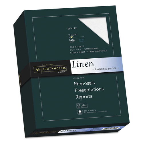 Copy & Printer Paper | Southworth 554C 8.5 in. x 11 in. 24 lb Bond Weight 25 Percent Cotton Linen Business Paper - White (1/Box) image number 0