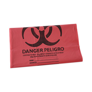 STORAGE AND ORGANIZATION | Boardwalk A8046PRK 40 in. x 46 in. 45 gal. 1.3 mil Linear Low Density Health Care Trash Can Liners - Red (100/Carton)