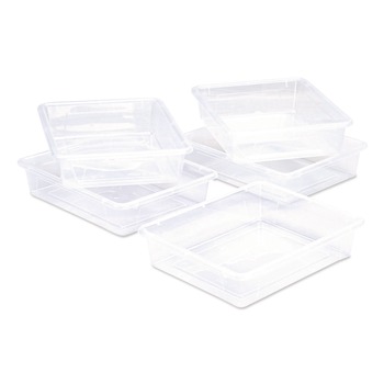 Storex 62565U05C Storage Tray, Flat, 1.69 gal, 10.65-in x 13.17-in x 2.96-in, Translucent, 5/Pack