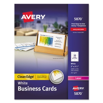 Avery 05870 Clean Edge 2 in. x 3.5 in. Business Cards - White (10 Cards/Sheet, 200 Sheets/Box)