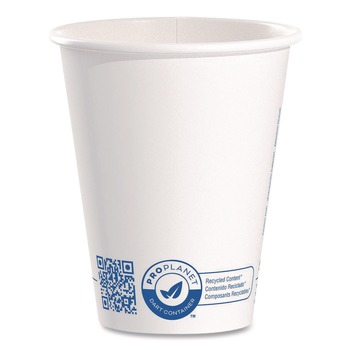 CUPS AND LIDS | SOLO 378RC-PLANET Recycled Content PCF Paper Hot Cups, ProPlanet Seal, 8 oz, White, 50/Pack
