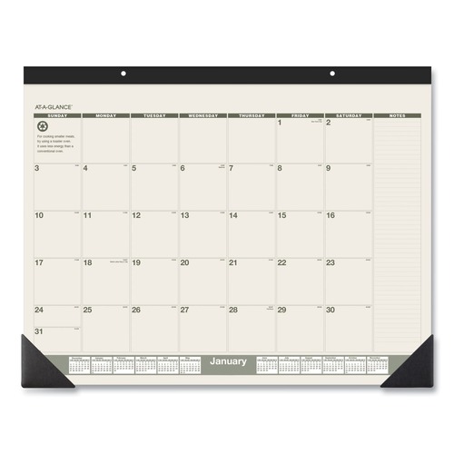 Back to School Sale | AT-A-GLANCE SK32G00 12 Month: Jan 2026 to Dec 2026 22 in. x 17 in. Recycled Monthly Desk Pad - Sand/Green Sheets, Black Binding/Black Corners image number 0