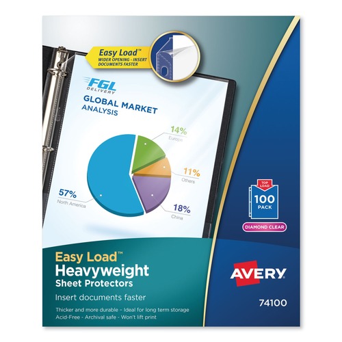 Sheet Protectors | Avery 74100 Letter Size Heavy Gauge Top-Load Poly Sheet Protectors - Diamond Clear (100/Box) image number 0