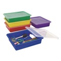 Boxes & Bins | Storex 62534U05C Storage Tray with Lid, Flat, 1 gal, 10.65-in x 10.65-in x 2.96-in, Assorted Bright, 5/Pack image number 3