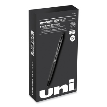 uni-ball 70462 207 Plusplus 0.7 mm Retractable Gel Pen - Black Ink/Black Barrel/Medium (1-Dozen)