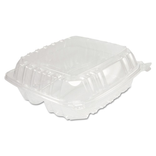  | Dart C90PST3 8.25 in. x 8.25 in. x 3 in. ClearSeal Hinged-Lid Plastic Containers - Clear (125/Pack, 2 Packs/Carton) image number 0
