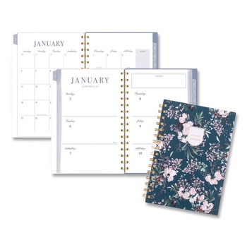 AT-A-GLANCE LB40200 8.5 in. x 5.5 in. 13-Month (Jan-Jan 2026) Weekly/Monthly Calista Floral Planners - Blue/Purple/Green Cover