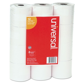 Universal UNV35715GN Impact/Inkjet Print 0.5 in. Core 2.25 in. x 130 ft. Bond Paper Rolls - White (12/Pack)