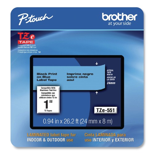 Tapes | Brother P-Touch TZE551CS 0.94 in. x 26.2 ft. TZe Laminated Removable Label Tapes - Black on Blue image number 0