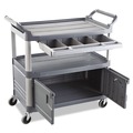 Just Launched | Rubbermaid Commercial FG409400GRAY 40.63 in. x 20 in. x 37.81 in. 300 lbs. Capacity 3 Shelves Plastic Xtra Instrument Cart with Locking Storage Area - Gray image number 2