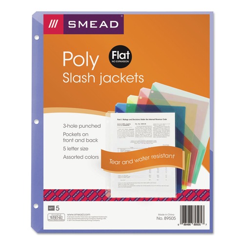 Sheet Protectors | Smead 89505 Organized Up 2-Section Poly Slash Jackets - Letter Size/Assorted Colors (5/Pack) image number 0