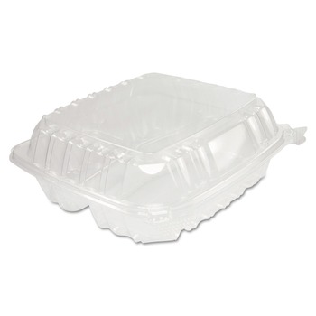 Dart C90PST3 8.25 in. x 8.25 in. x 3 in. ClearSeal Hinged-Lid Plastic Containers - Clear (125/Pack, 2 Packs/Carton)