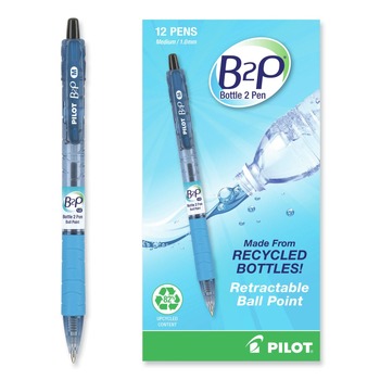 Pilot 32800 B2P Bottle-2-Pen Medium 1 millimeter Retractable Recycled Ballpoint Pen - Black Ink/Translucent Blue Barrel (1-Dozen)