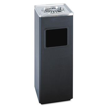Safco 9696BL 3 gal. Stainless Steel Square Ash 'N' Trash Sandless Urn - Black