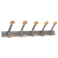 Wall Racks & Hooks | Alba PMV5 45 lbs. Capacity 5 Wood Peg Wall Rack Wooden Coat Hook - Brown/Silver image number 0