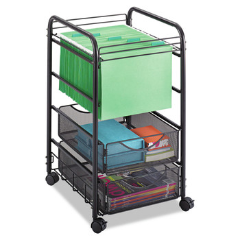 Safco 5215BL Metal 2 Drawers 1 Bin 15.75 in. x 17 in. x 27 in. Onyx Mesh Open Mobile File - Black