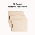 File Folders | Smead 14537 1/3-Cut Tabs Assorted 0.75 in. Expansion 2 Fasteners Letter Size Top Tab Fastener Folders - Manila Exterior (50/Box) image number 1