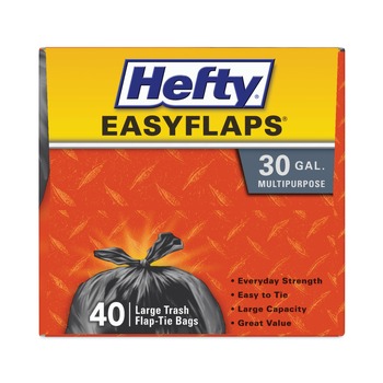Hefty E27744 Easy Flaps 30 Gallon 0.85 mil 30 in. x 33 in. Trash Bags - Black (40/Box, 6 Boxes/Carton)