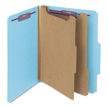 Smead 14030 6-Section Pressboard Top Tab Classification Folders with 6 SafeSHIELD Fasteners - Letter Size/Blue (10/Box)