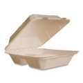 Food Trays, Containers, and Lids | Vegware VW-HC83NFA 7.9 x 7.9 x 2.9 Nourish Molded 3-Compartment Compostable Fiber Takeout Containers - White (200/Carton) image number 0