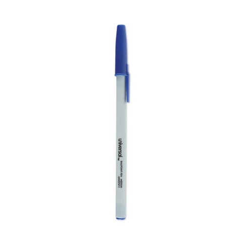 Pens | Universal UNV27411 Medium 1 mm Stick Ballpoint Pen - Blue Ink, Gray/Blue Barrel (1 Dozen) image number 0