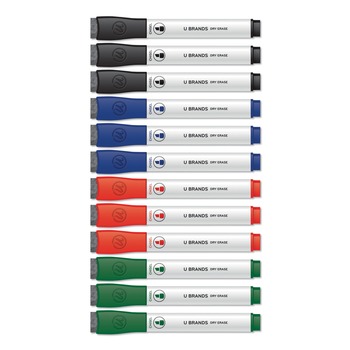 PENS PENCILS AND MARKERS | U Brands 3981U01-12 Low-Odor Dry-Erase Markers with Erasers - Assorted Colors/Broad Chisel Tip (12/Pack)