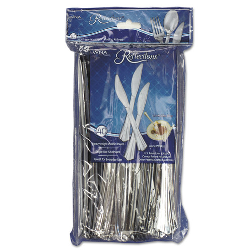 Cutlery | WNA WNA REF320KN Reflections Heavyweight Plastic Utensils Knife - Silver (320/Carton) image number 0