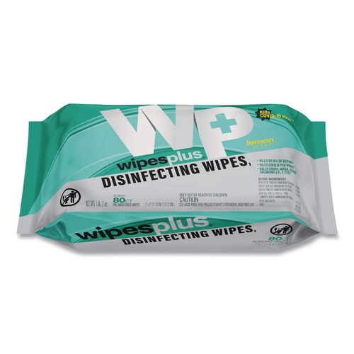 Cleaners & Chemicals | Carlisle 37701 WipesPlus 7 in. x 8 in. 1-Ply Disinfecting Surface Wipes - Lemon/White (12/Carton) image number 0