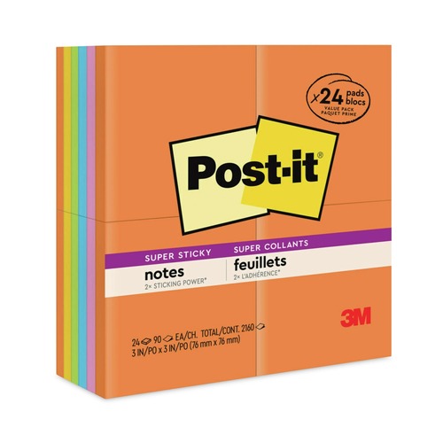 Notebooks & Pads | Post-it Notes Super Sticky 654-24SSAU 3 in. x 3 in. Pads - Energy Boost Collection (90-Sheets/Pad, 24-Pads/Pack) image number 0