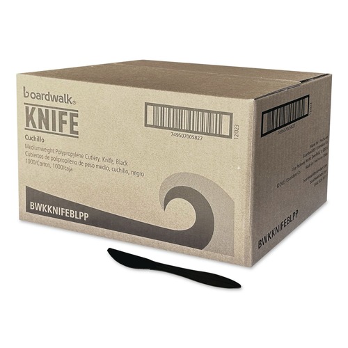 Cutlery | Boardwalk BWKKNIFEBLPP Mediumweight Polypropylene Plastic Knife Cutlery - Black (1000/Carton) image number 0