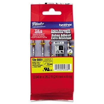 Brother P-Touch TZES651 0.94 in. x 26.2 ft. TZe Standard Adhesive Laminated Labeling Tape - Black on Yellow