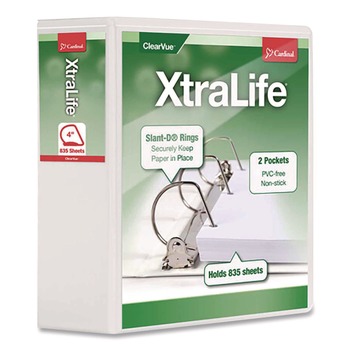 JUST LAUNCHED | Cardinal 26340 Xtralife Clearvue 4 in. Cap 11 in. x 8-1/2 in. Non-Stick Locking Slant-D Binder - White