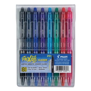 PENS PENCILS AND MARKERS | Pilot 13285 0.7 mm Fine FriXion Clicker Erasable Retractable Gel Pen - Assorted Ink and Barrel Colors (8/Set)