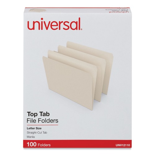 Just Launched | Universal UNV12110EE Straight Top Tab File Folders - Letter Size, Manila (100/Box) image number 0