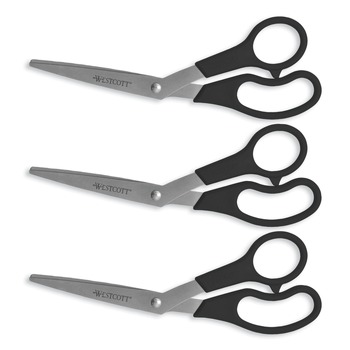 Westcott 13402 8 in. Long 3.5 in. Cut Length Value Line Stainless Steel Shears Value Pack - Crane-Style Black Handle (3/Pack)