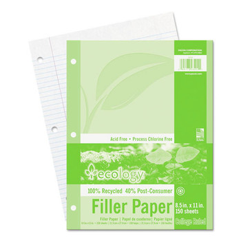 Pacon P3202 8.5 in. x 11 in. Medium/College Rule 3-Hole Ecology Filler Paper (150/Pack)