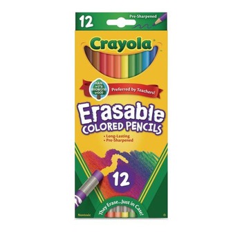 Crayola 684412 3.3 mm 2B Erasable Color Pencil Set - Assorted Lead and Barrel Colors (12/Box)