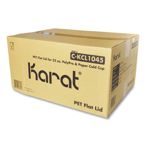 Cups and Lids | Karat C-KCL1045 32 oz. Cold Cup Flat PET Plastic Lids - Clear (600/Carton) image number 0