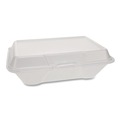Food Trays, Containers, and Lids | Plastifar 12039 7.81 in. x 8.75 in. x 3.38 in. Secure One Tab Latch 3 Compartments Foam Hinged Lid Container - White (200/Pack) image number 2