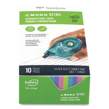 PRODUCTS | Tombow 68723 0.17 in. x 394 in. MONO Original Correction Tape - Assortedt RetroColor Applicators (10/Pack)