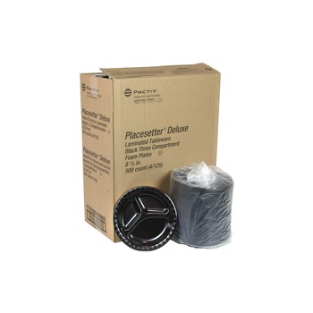 BOWLS AND PLATES | Pactiv Corp. YTKB00110000 9 in. Diameter 3-Compartment Placesetter Deluxe Laminated Foam Dinnerware Plate - Black (500/Carton)