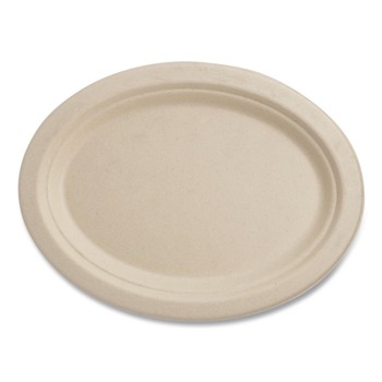 World Centric PLSCU12OLFP 12 in. Oval Paper Fiber Plates - Natural (500/Carton)
