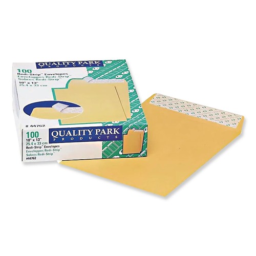 Envelopes & Mailers | Quality Park QUA44762 Redi-Strip 10 in. x 13 in. No. 13-1/2 Cheese Blade Flap Adhesive Closure Catalog Envelope - Brown Kraft (100/Box) image number 0
