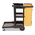 Just Launched | Rubbermaid Commercial FG617388BLA 20 in. x 45 in. x 38.25 in. 4 Shelves 1 Bin Plastic Multi-Shelf Cleaning Cart - Black image number 2