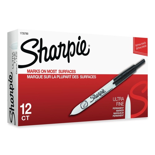 Permanent Markers | Sharpie 1735790 Extra-Fine Needle Tip Retractable Permanent Marker - Black (1-Dozen) image number 0