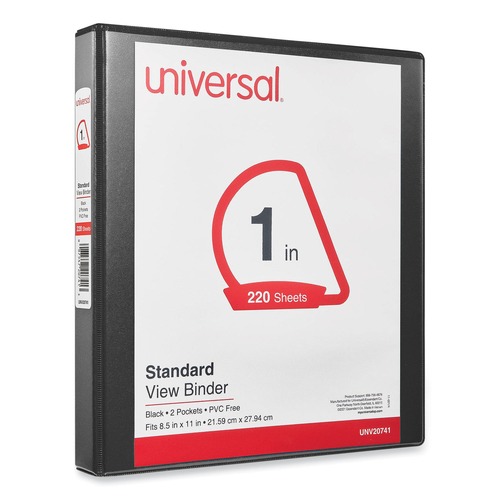 Back to School Sale | Universal UNV20741 11 in. x 8.5 in. 1 in. Capacity 3 Rings Slant D-Ring View Binder - Black image number 0