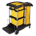 Labor Day Sale | Rubbermaid Commercial HYGEN FG9T7300BLA 22 in. x 48-1/4 in. x 44 in. Hygen M-Fiber Healthcare Cleaning Cart - Black/Yellow/Silver image number 0