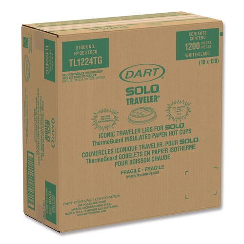 Cups and Lids | Dart TL1224TG Solo Traveler Sip Through Lids for ThermoGuard 12 oz to 24 oz Hot Cups - White (1200/Carton) image number 0