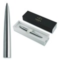 Pens | Parker 1953170 0.5 mm Fine Jotter Retractable Ballpoint Pen - Blue Ink, Stainless Steel Barrel image number 1